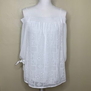 AGB Blouse White Off Shoulder Spaghetti Strap Cross Stitch 3/4 Sleeve Small